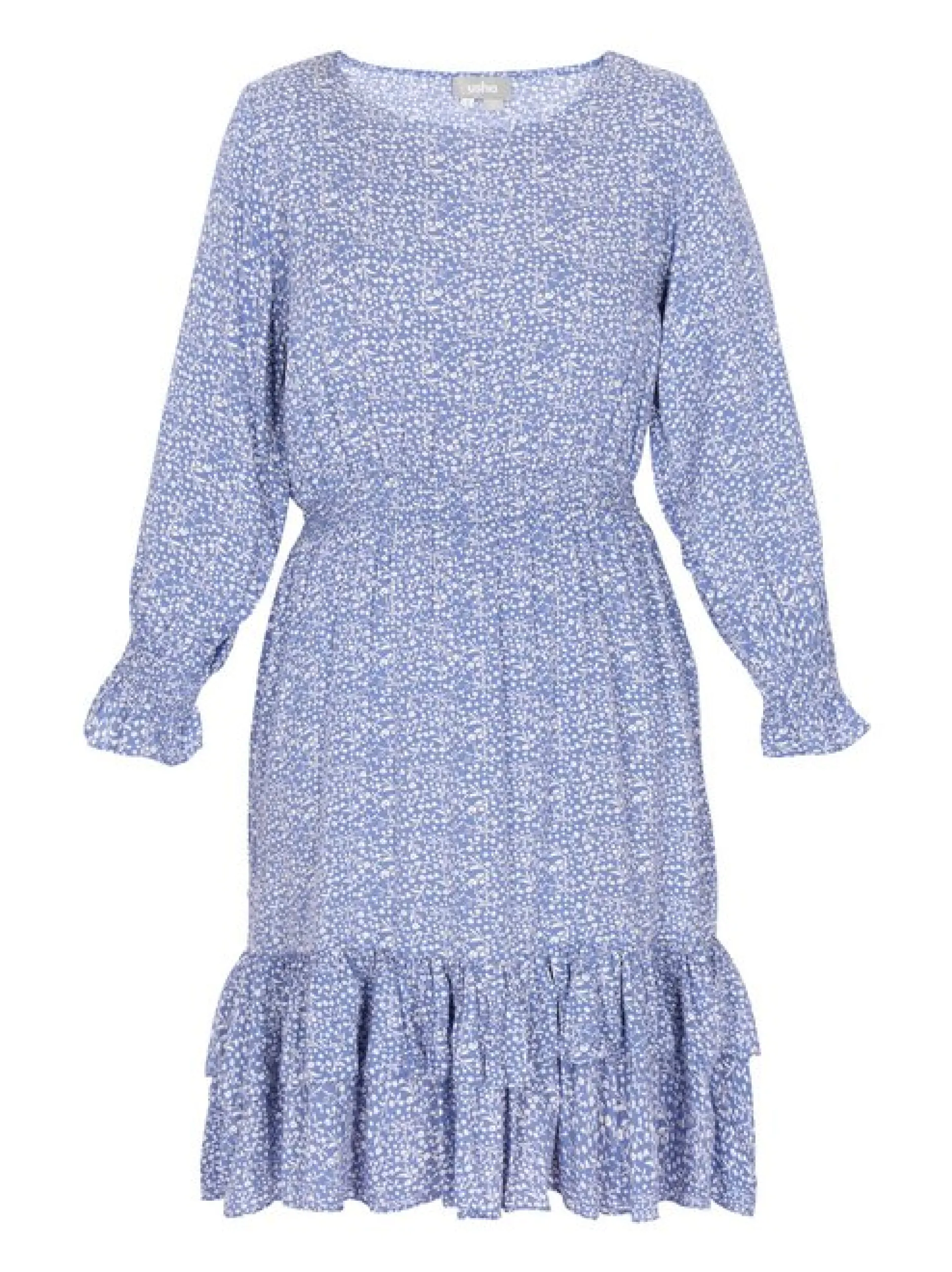 Usha Damen Kleid in blau - Ausschnitt: Rundhals