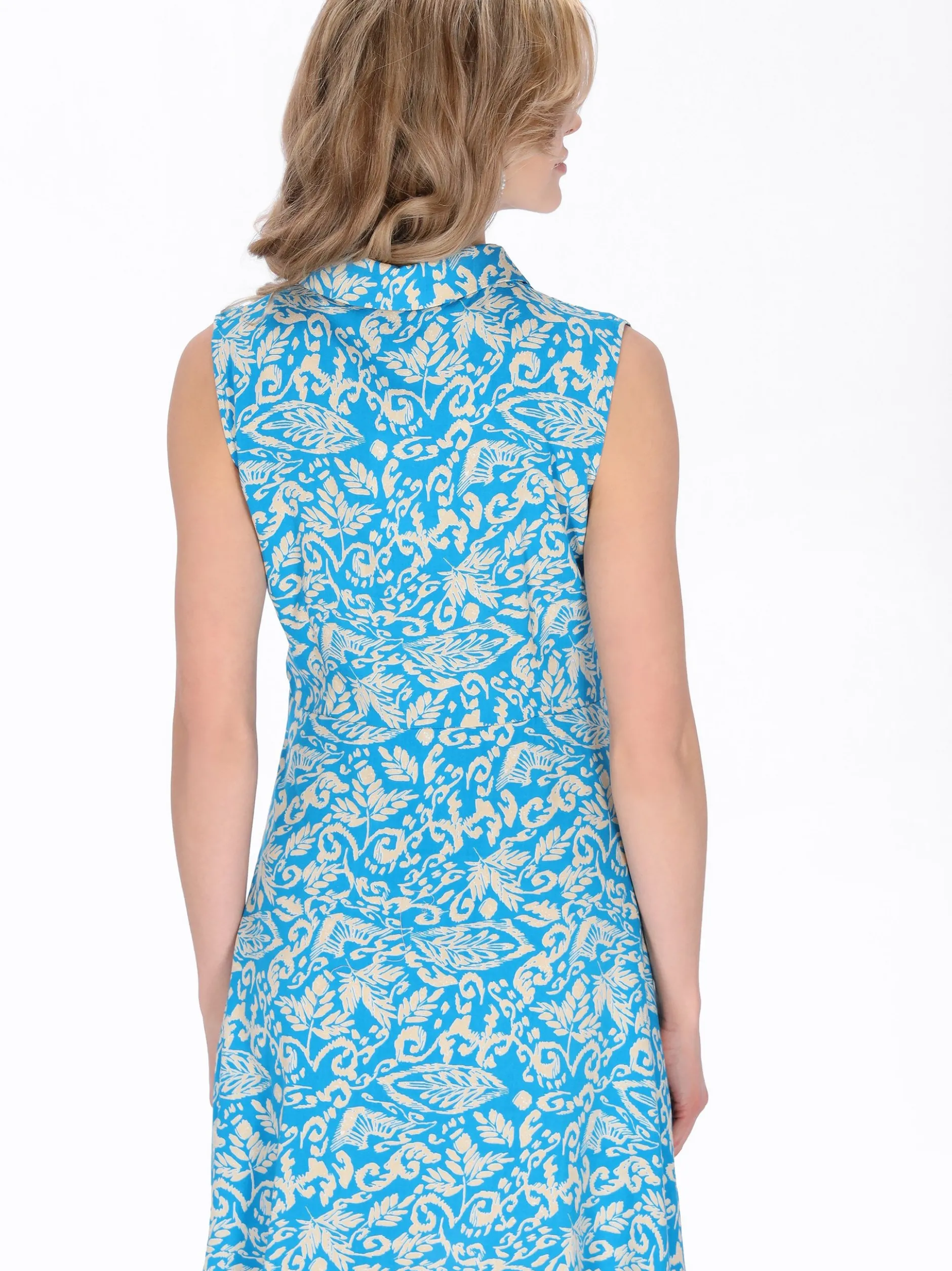 Usha Damen Kleid in blau beige - Länge: mittel