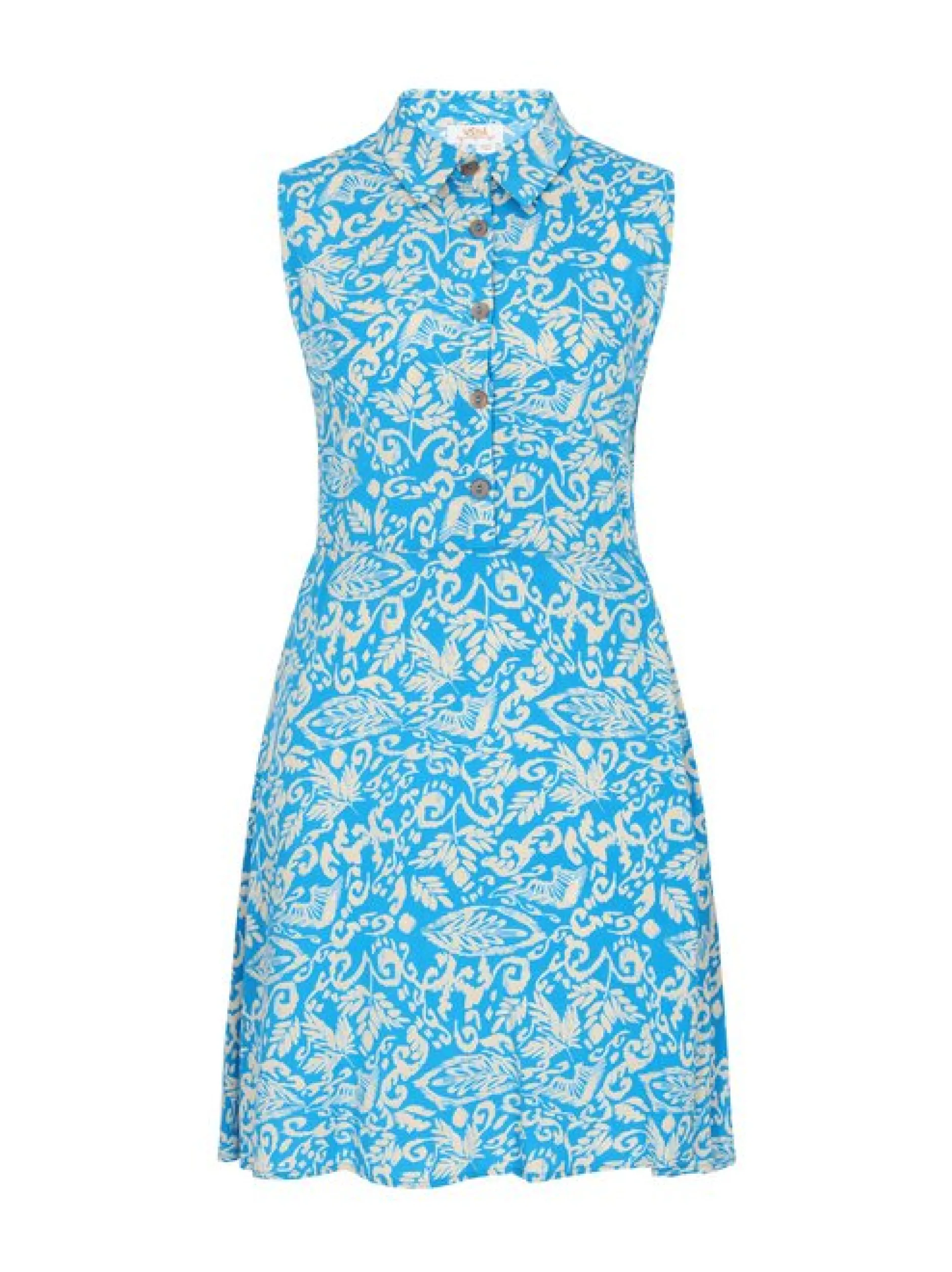 Usha Damen Kleid in blau beige - Länge: mittel