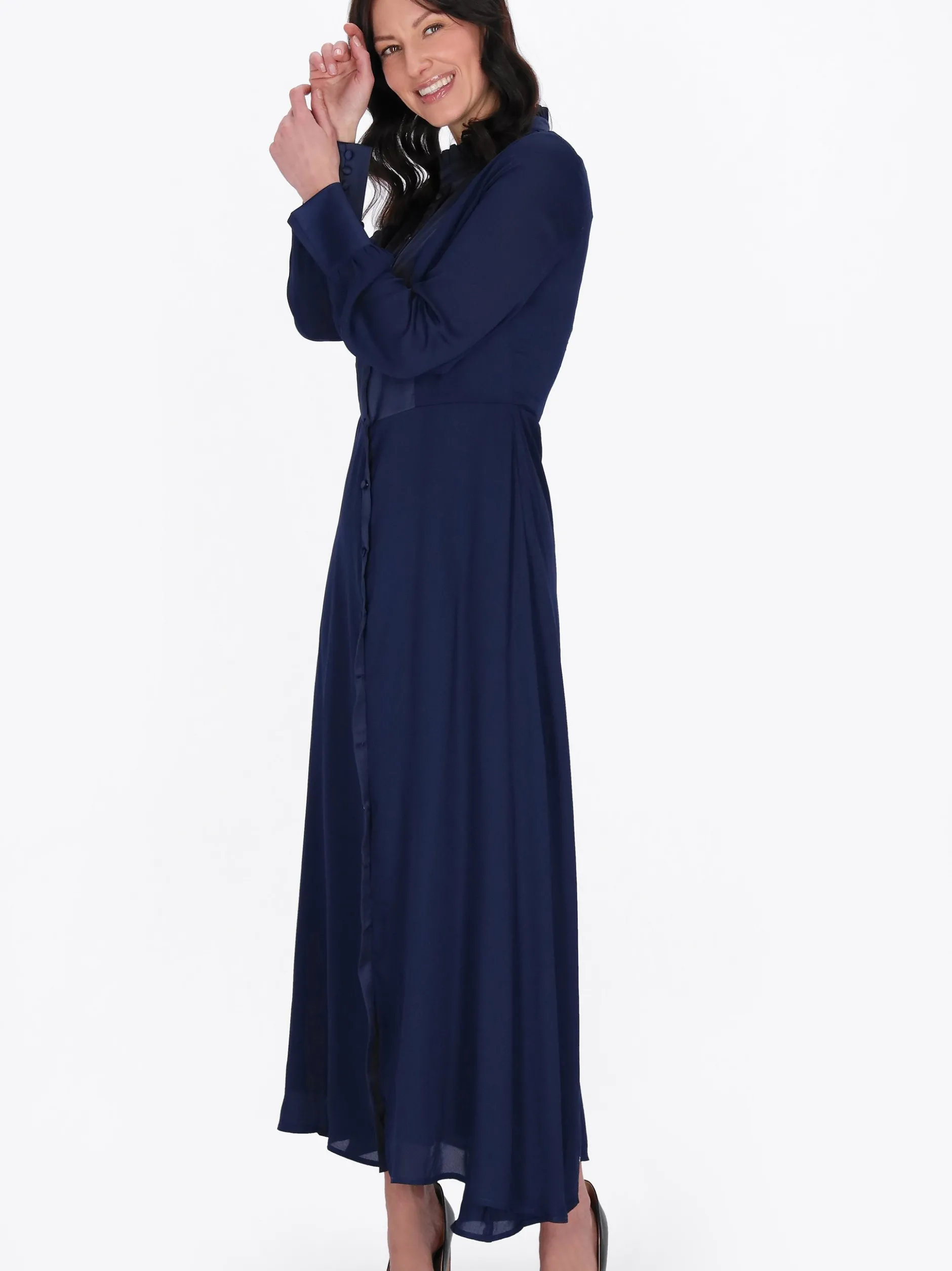 Usha Damen Kleid in blau - Länge: mittel