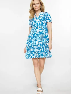 Usha Damen Kleid in blau - Länge: mittel