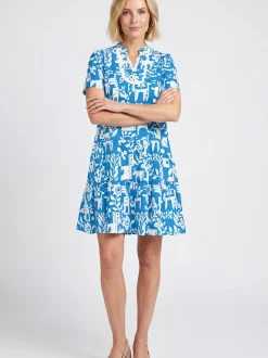 Usha Damen Kleid in blau - Länge: mittel