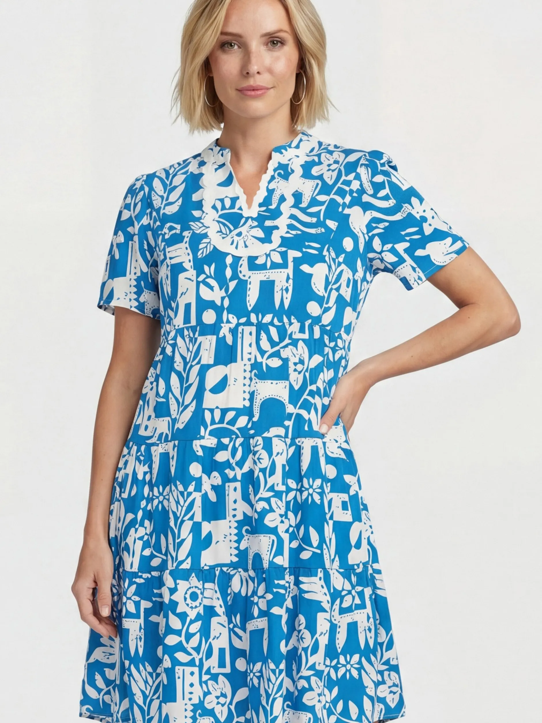 Usha Damen Kleid in blau - Länge: mittel