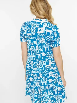 Usha Damen Kleid in blau - Länge: mittel