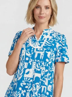 Usha Damen Kleid in blau - Länge: mittel