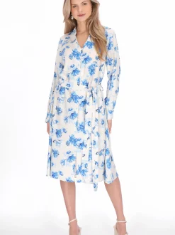 Usha Damen Kleid in blau - Länge: mittel