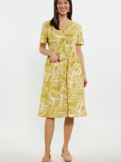 Usha Damen Kleid in gelb - Ausschnitt: V-Ausschnitt