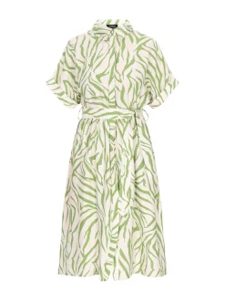 Usha Damen Kleid in grün ecru - Länge: mittel