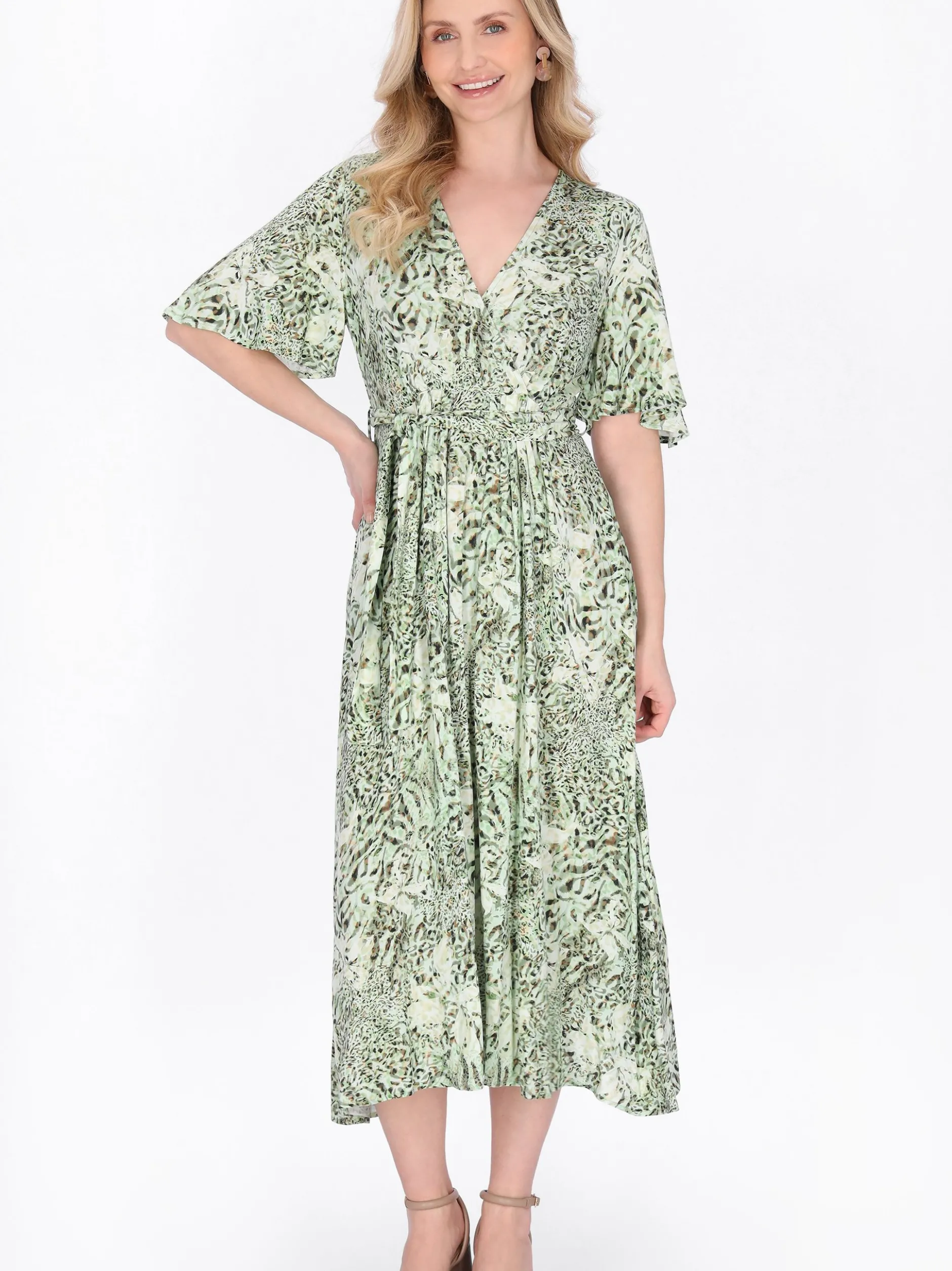Usha Damen Kleid in grün - Länge: mittel