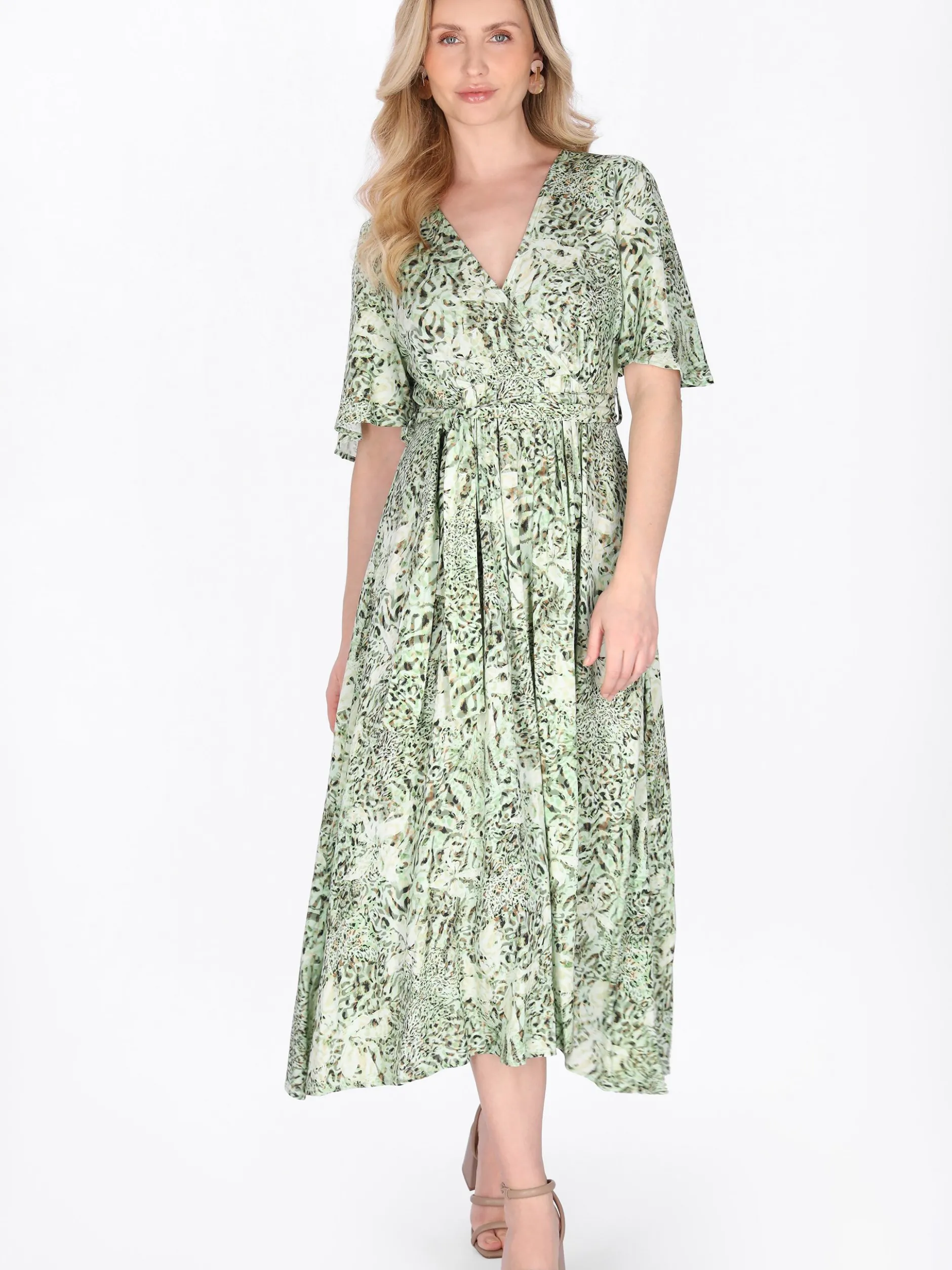 Usha Damen Kleid in grün - Länge: mittel