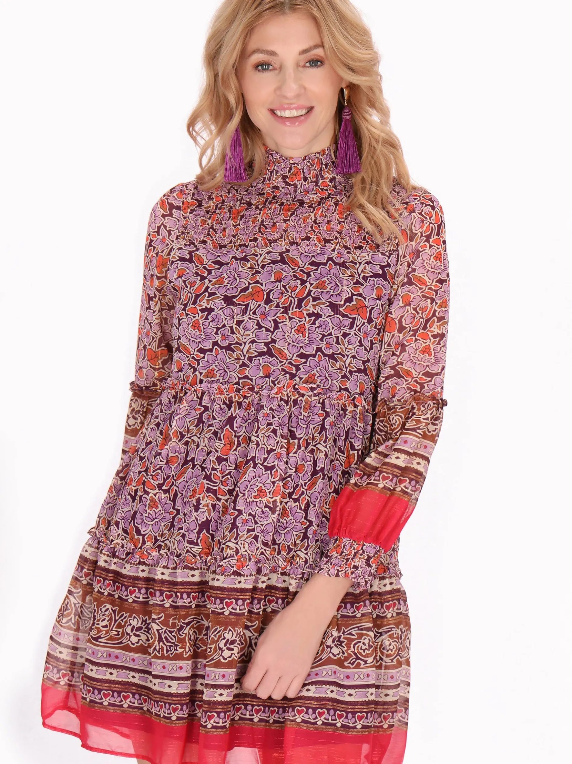 Usha Damen Kleid in lila - Länge: mittel