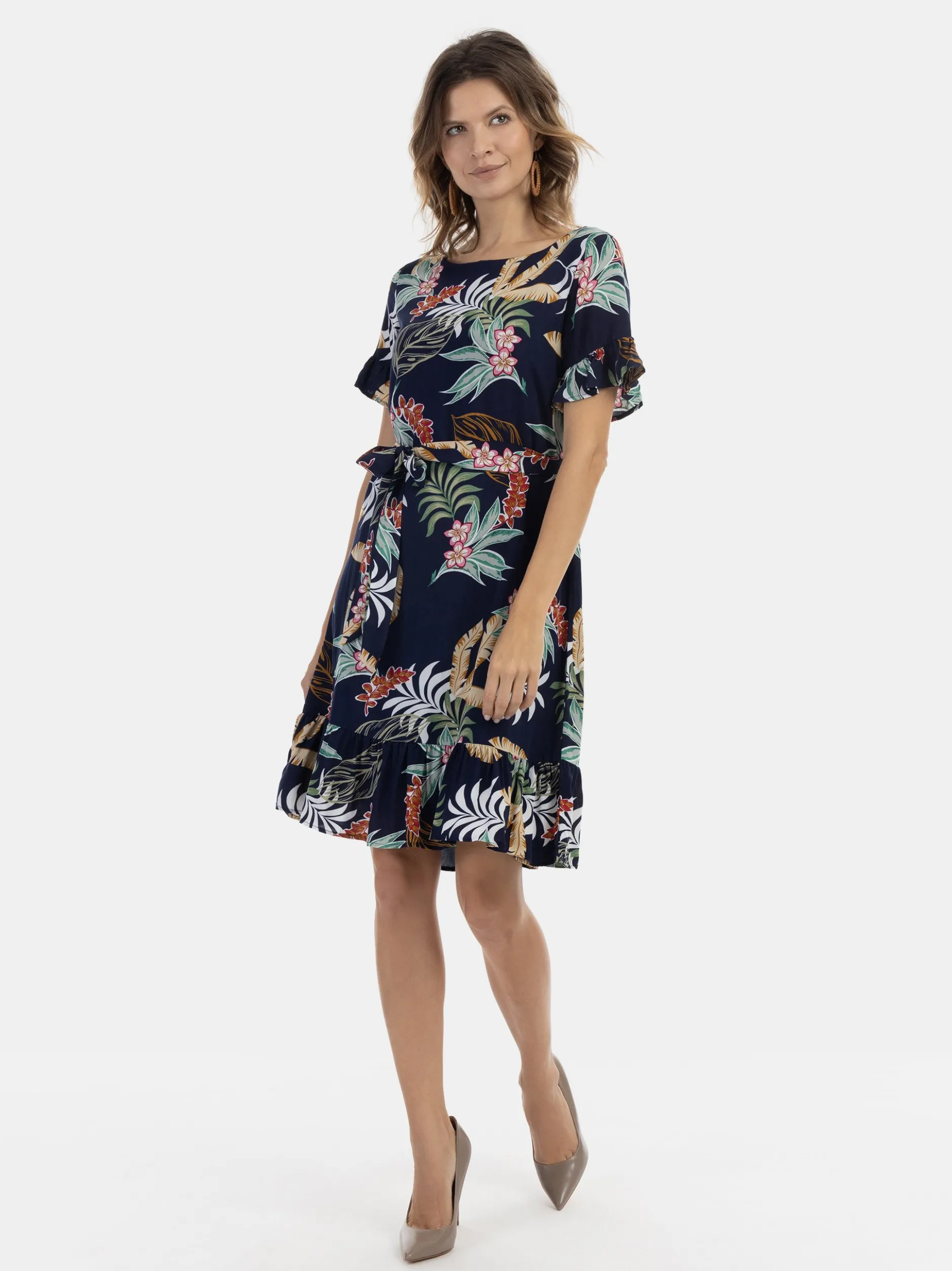 Usha Damen Kleid in mehrfarbig - Ausschnitt: Rundhals