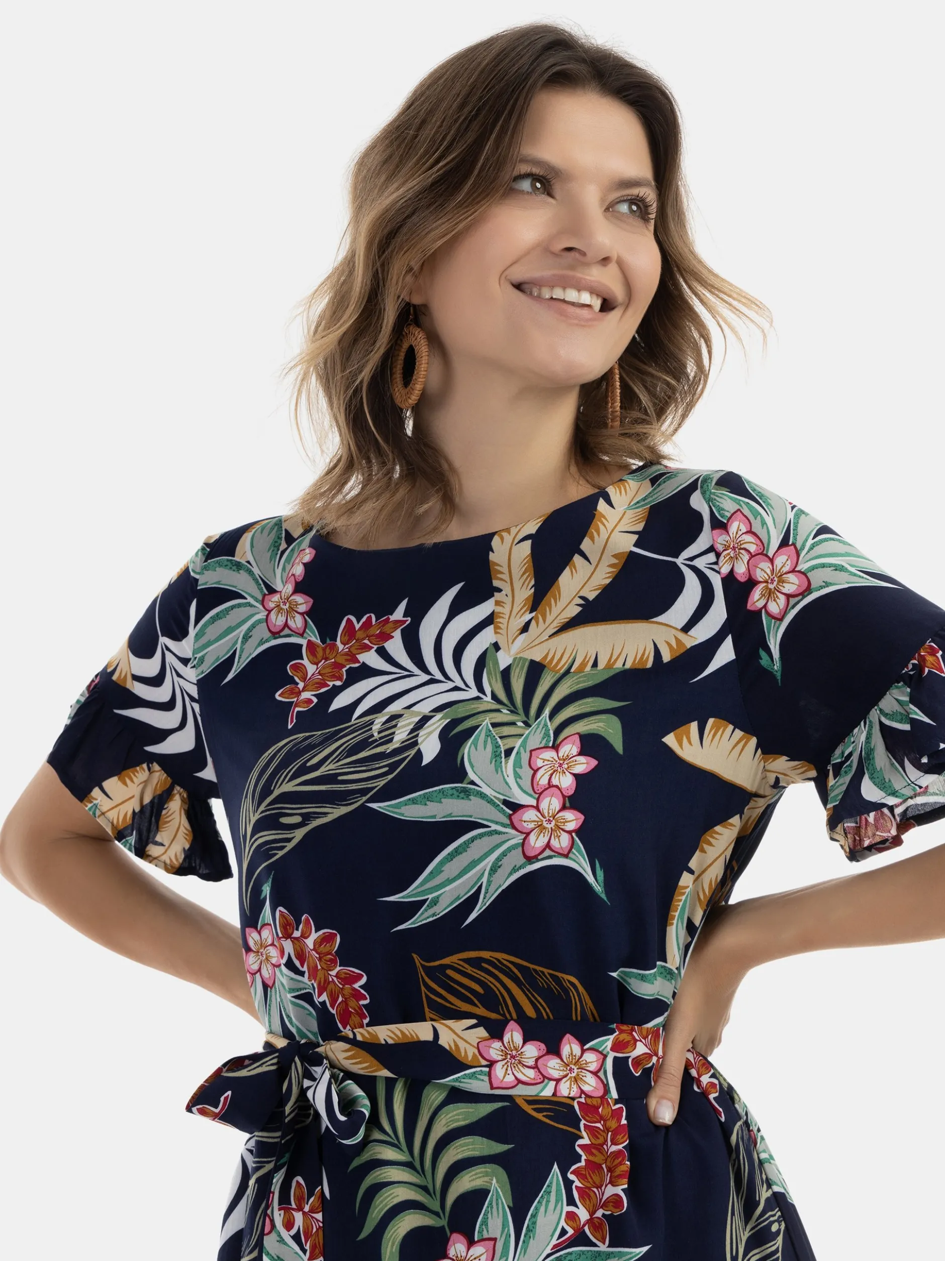 Usha Damen Kleid in mehrfarbig - Ausschnitt: Rundhals