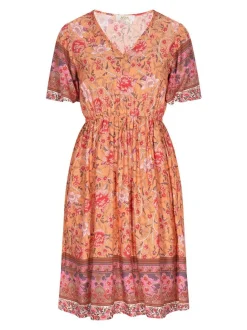 Usha Damen Kleid in orange - Länge: mittel