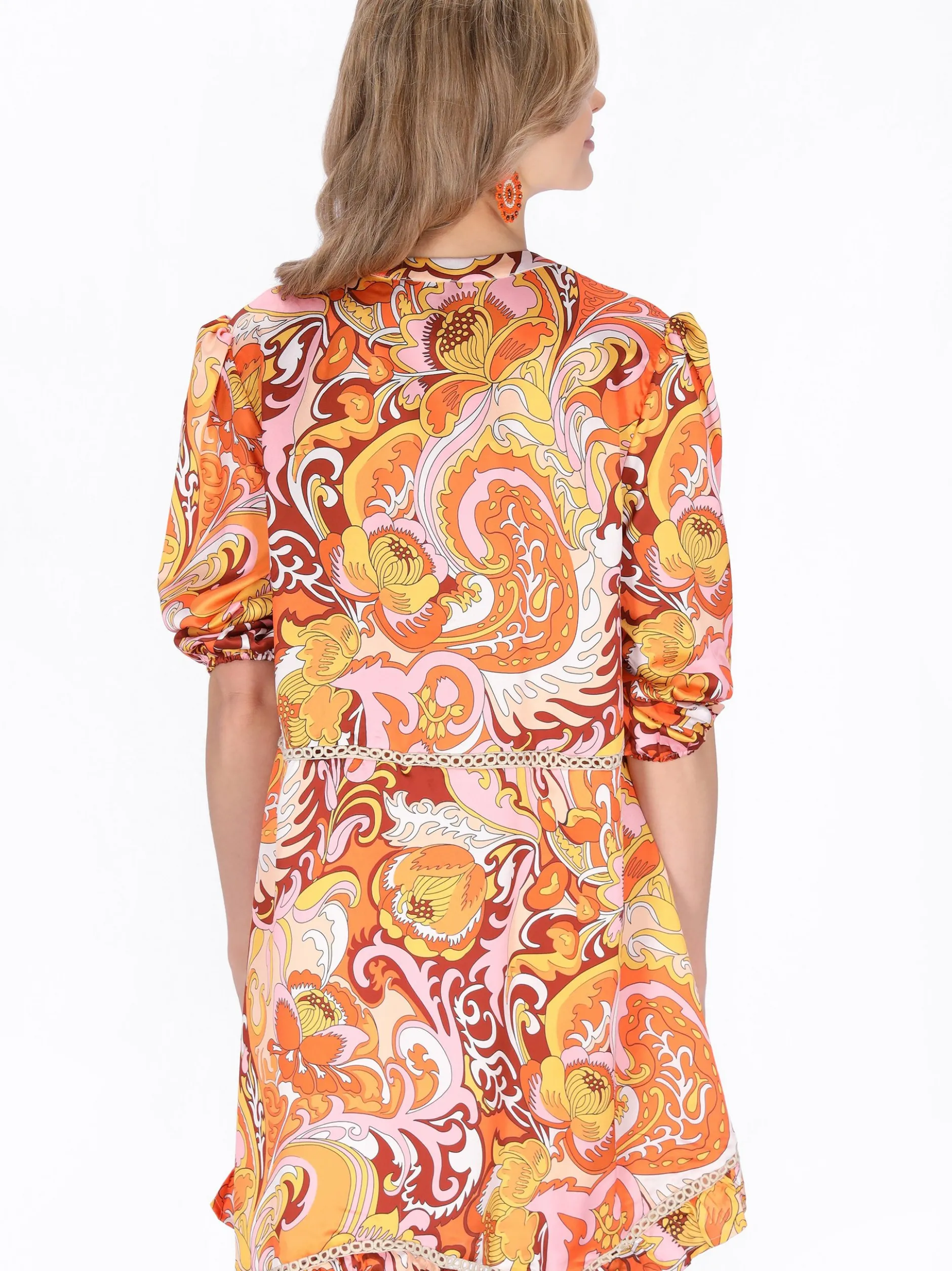 Usha Damen Kleid in orange - Länge: mittel