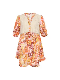 Usha Damen Kleid in orange - Länge: mittel