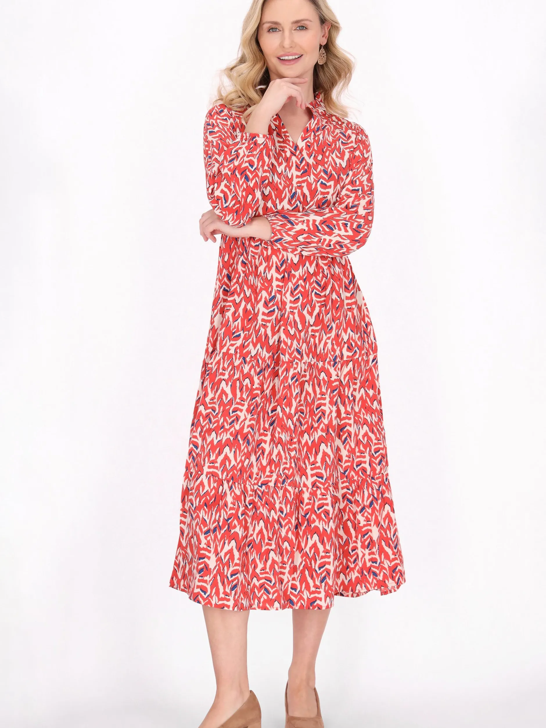 Usha Damen Kleid in orange - Länge: mittel