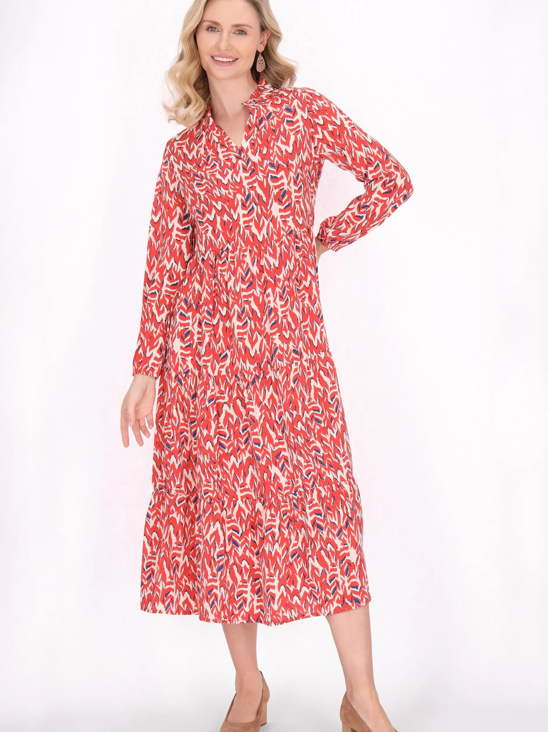 Usha Damen Kleid in orange - Länge: mittel