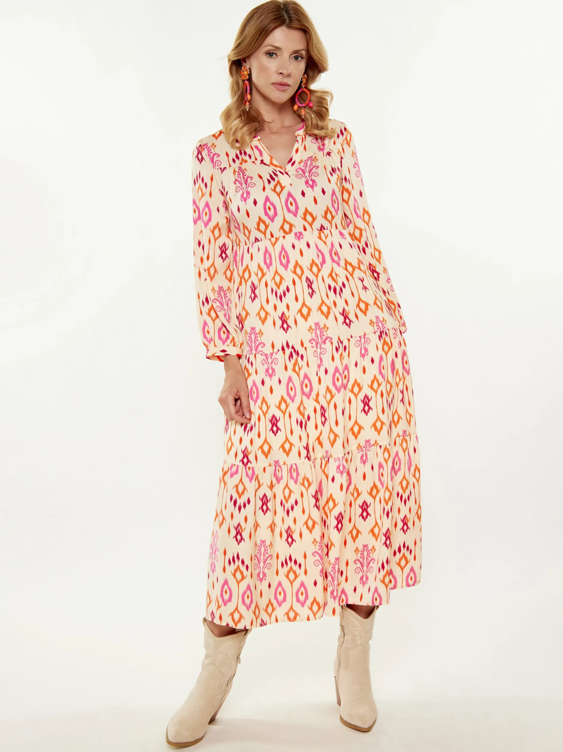 Usha Damen Kleid in pink - Länge: mittel