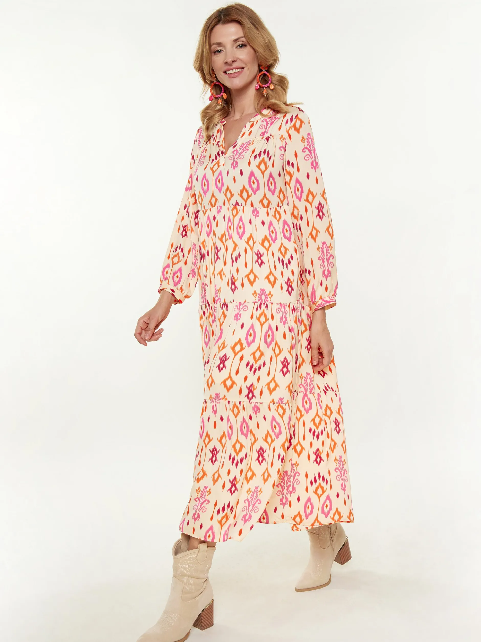 Usha Damen Kleid in pink - Länge: mittel