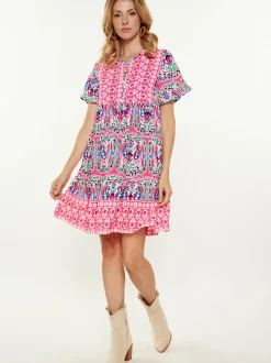 Usha Damen Kleid in rosa - Länge: mittel