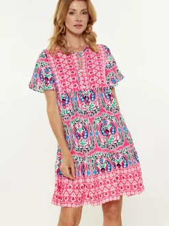Usha Damen Kleid in rosa - Länge: mittel