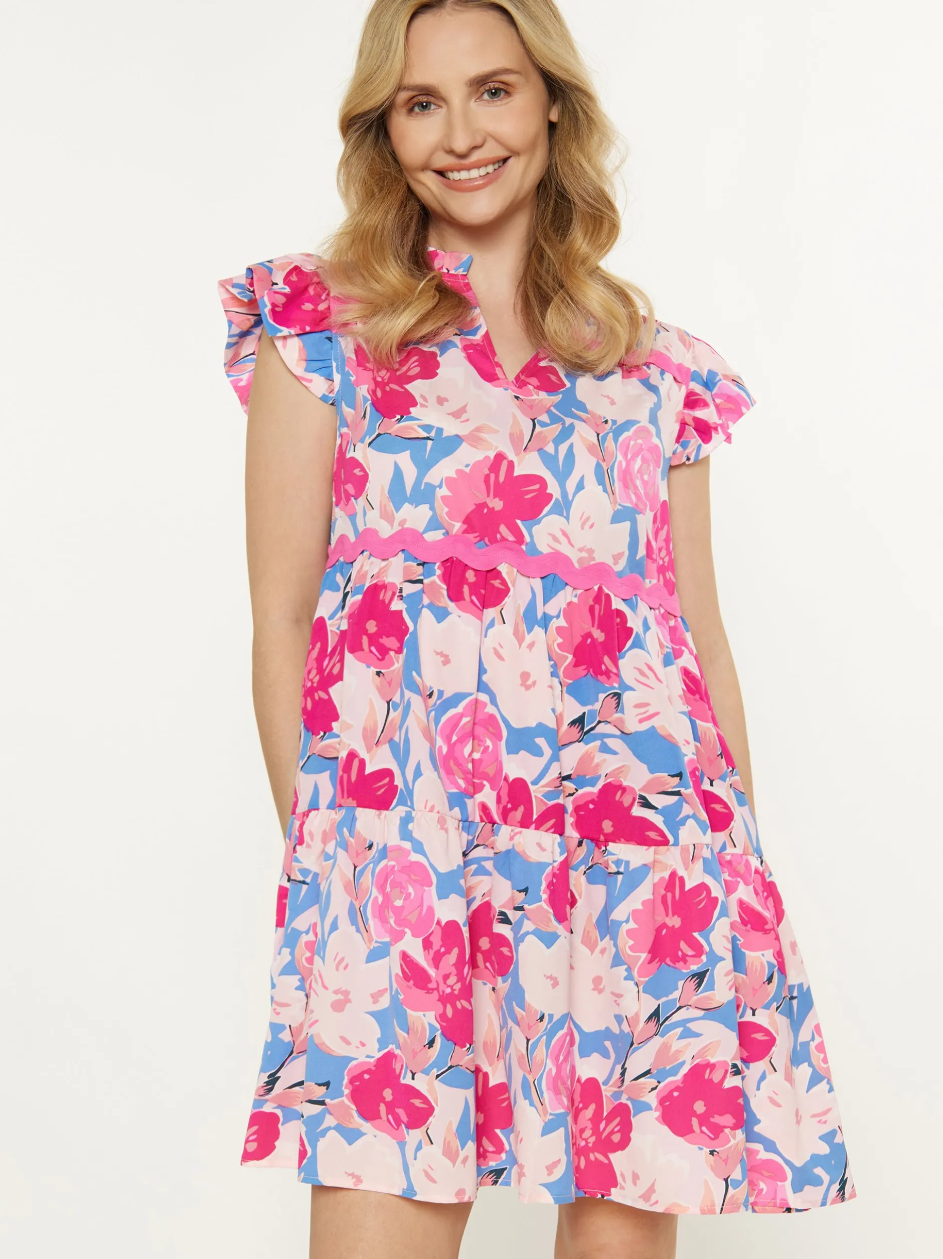 Usha Damen Kleid in rosa - Länge: mittel