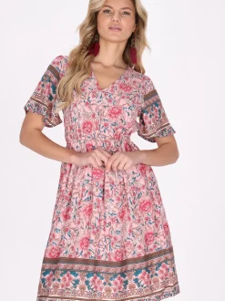 Usha Damen Kleid in rosa - Länge: mittel