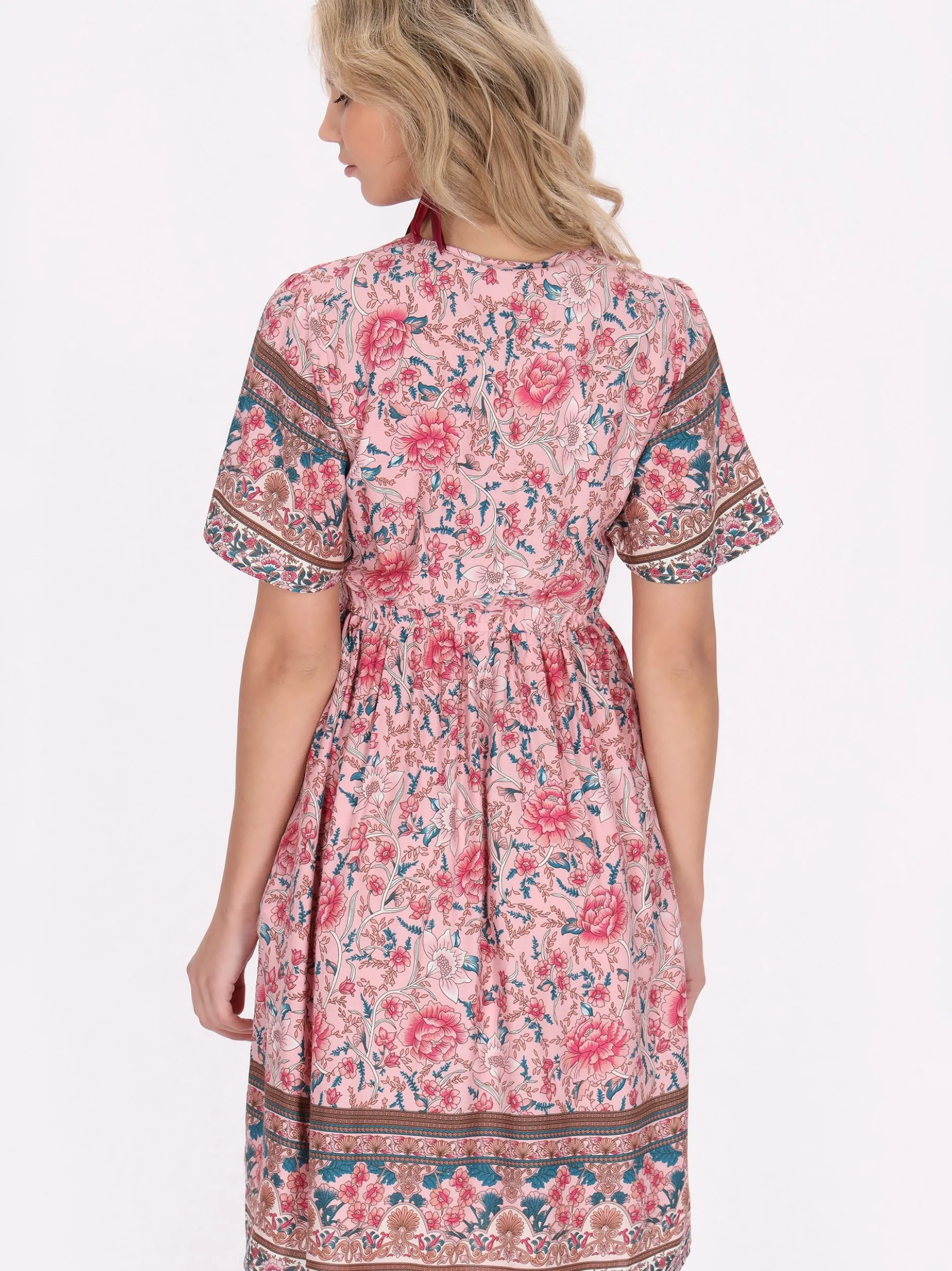 Usha Damen Kleid in rosa - Länge: mittel