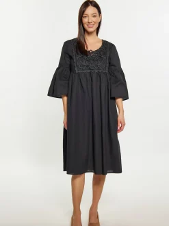 Usha Damen Kleid in schwarz - Ausschnitt: ohne Kragen