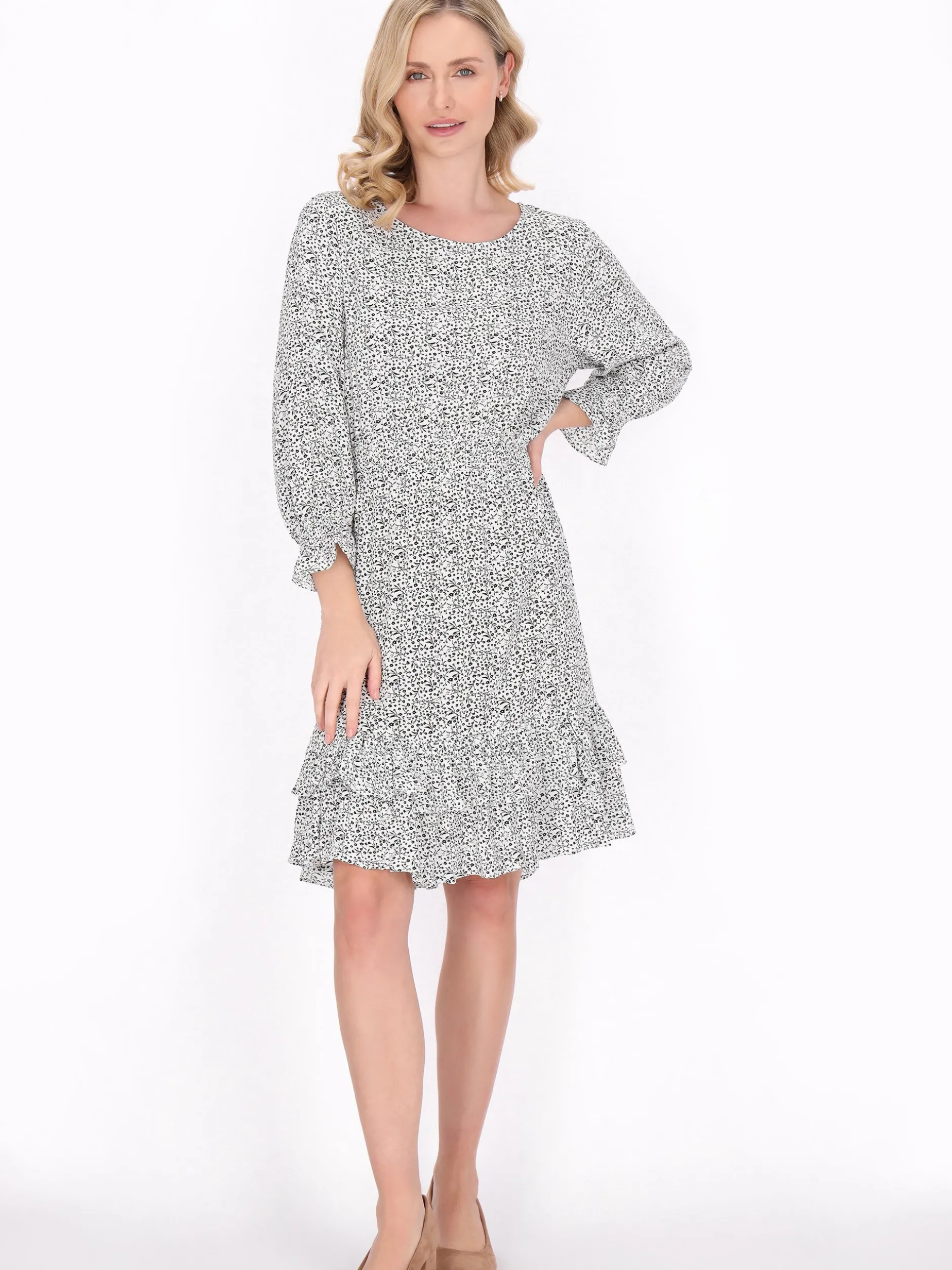 Usha Damen Kleid in weiß - Ausschnitt: Rundhals