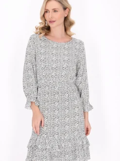 Usha Damen Kleid in weiß - Ausschnitt: Rundhals
