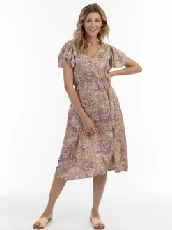 Usha Damen Kleid mit Paisley-Print in flieder