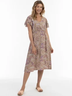 Usha Damen Kleid mit Paisley-Print in flieder