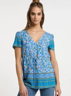 Usha Damen kurzarmbluse in hellblau