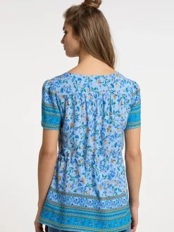 Usha Damen kurzarmbluse in hellblau