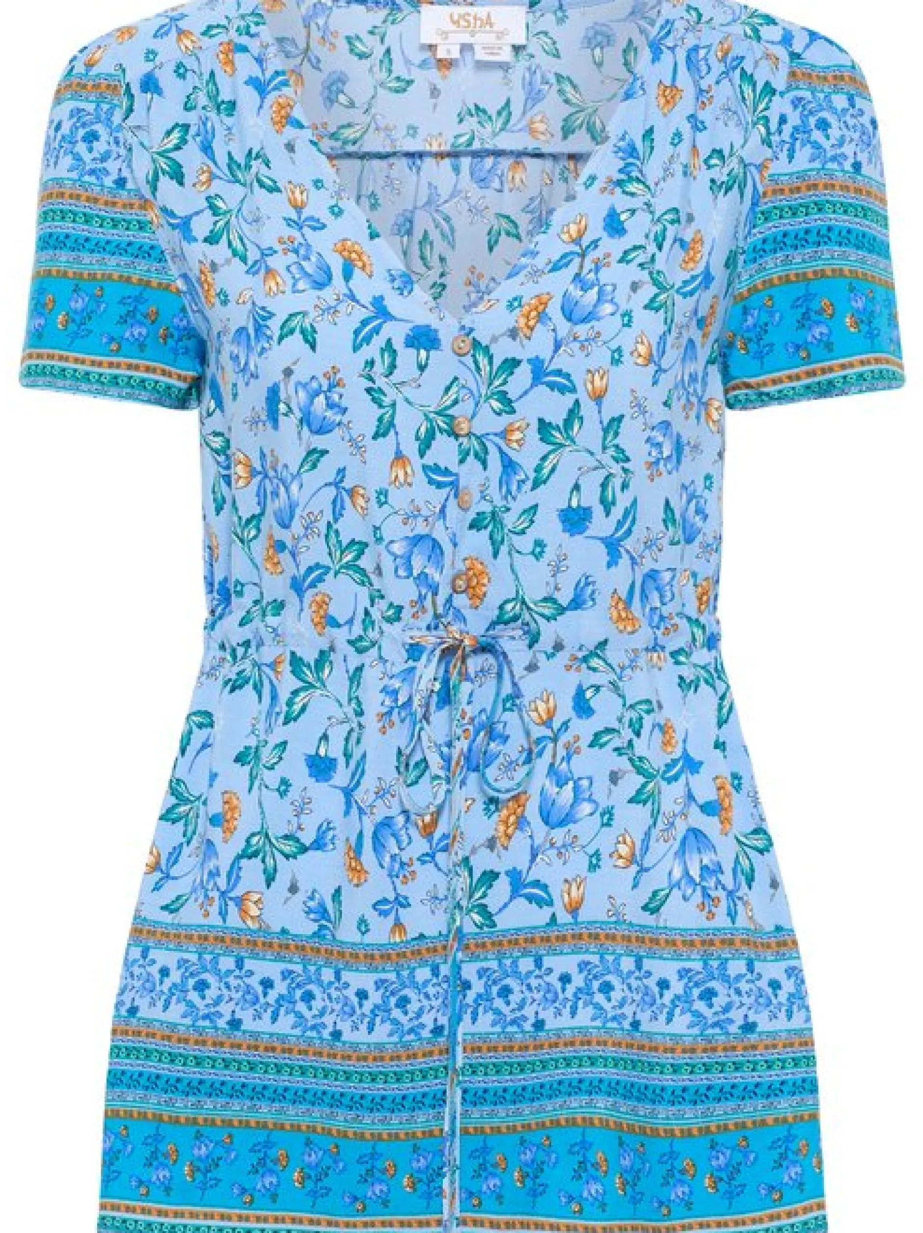 Usha Damen kurzarmbluse in hellblau