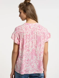 Usha Damen kurzarmbluse in pink - Ausschnitt: Rundhals