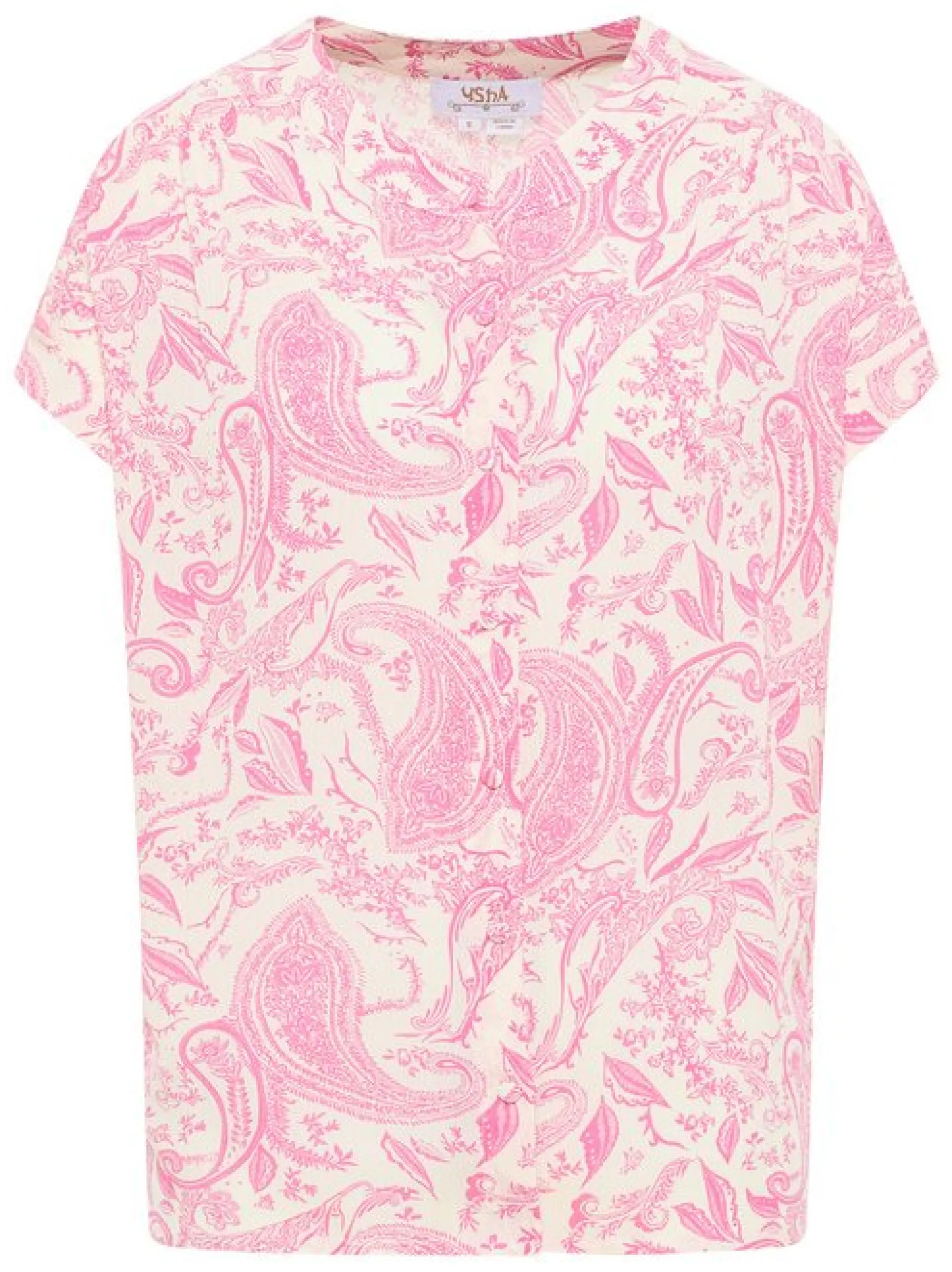 Usha Damen kurzarmbluse in pink - Ausschnitt: Rundhals