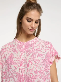 Usha Damen kurzarmbluse in pink - Ausschnitt: Rundhals