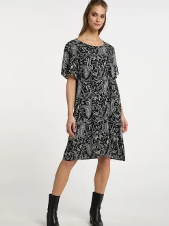 Usha Damen Kurzarmkleid in schwarz - Länge: mittel