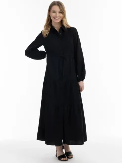 Usha Damen Maxikleid aus Baumwolle in schwarz