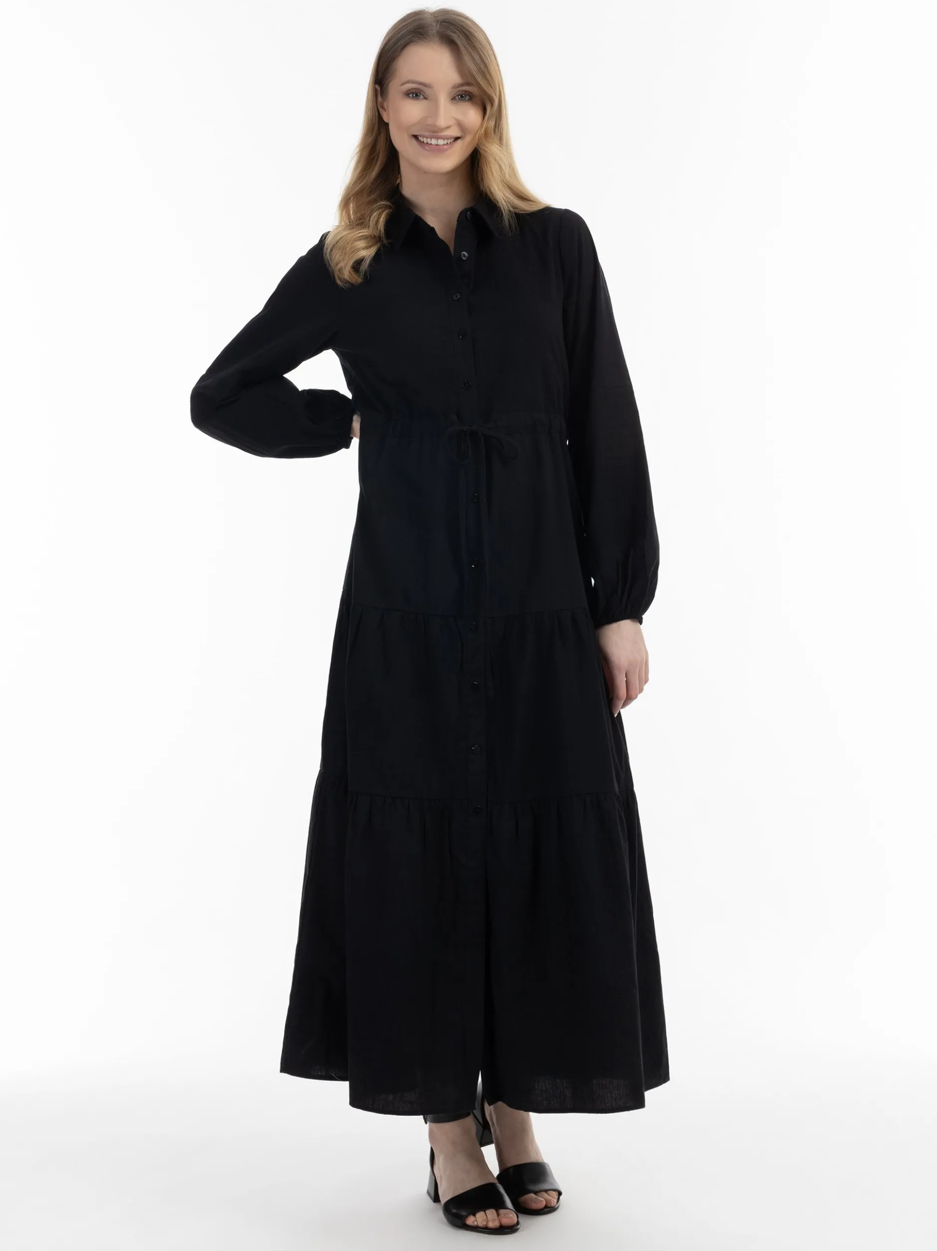 Usha Damen Maxikleid aus Baumwolle in schwarz
