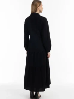 Usha Damen Maxikleid aus Baumwolle in schwarz