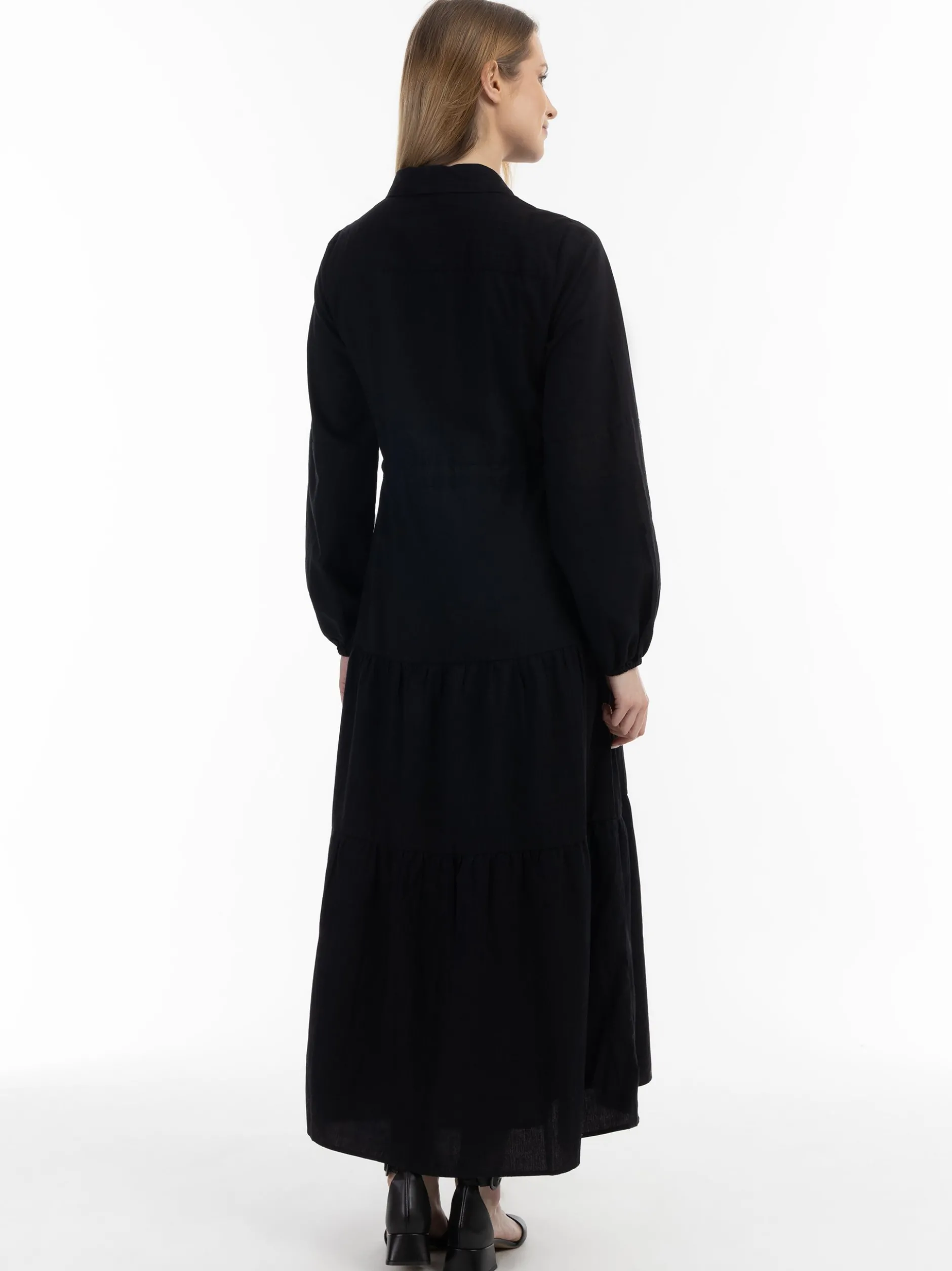 Usha Damen Maxikleid aus Baumwolle in schwarz