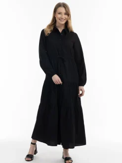 Usha Damen Maxikleid aus Baumwolle in schwarz