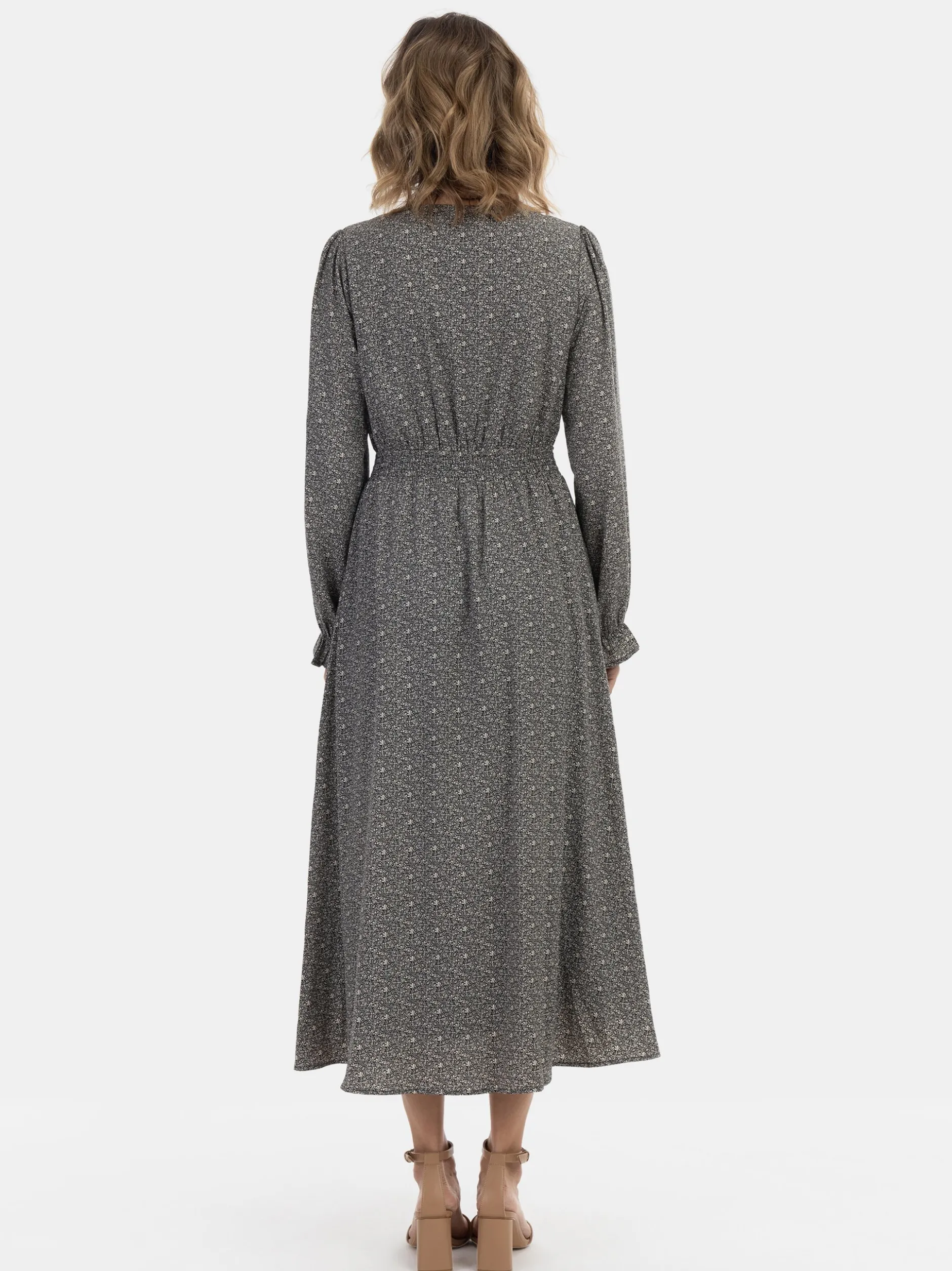 Usha Damen Maxikleid mit Allover-Print in schwarz