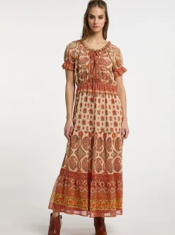 Usha Damen Maxikleid mit Allover-Print in mehrfarbig