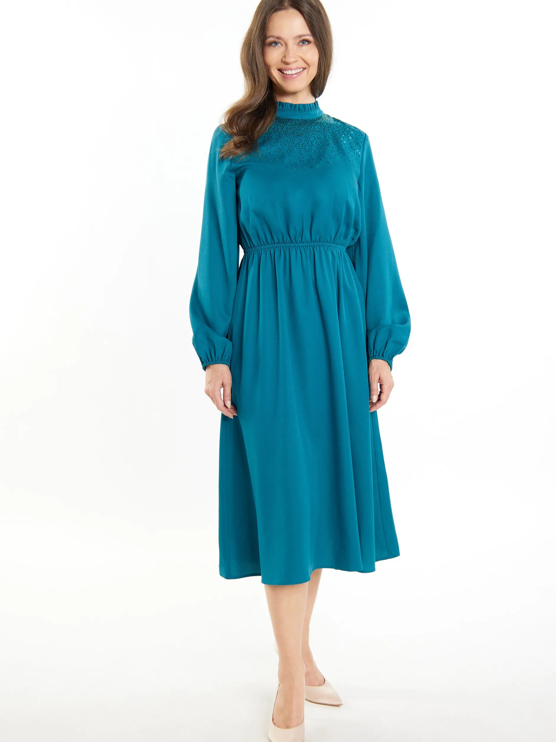 Usha Damen Midikleid in grün - Länge: mittel