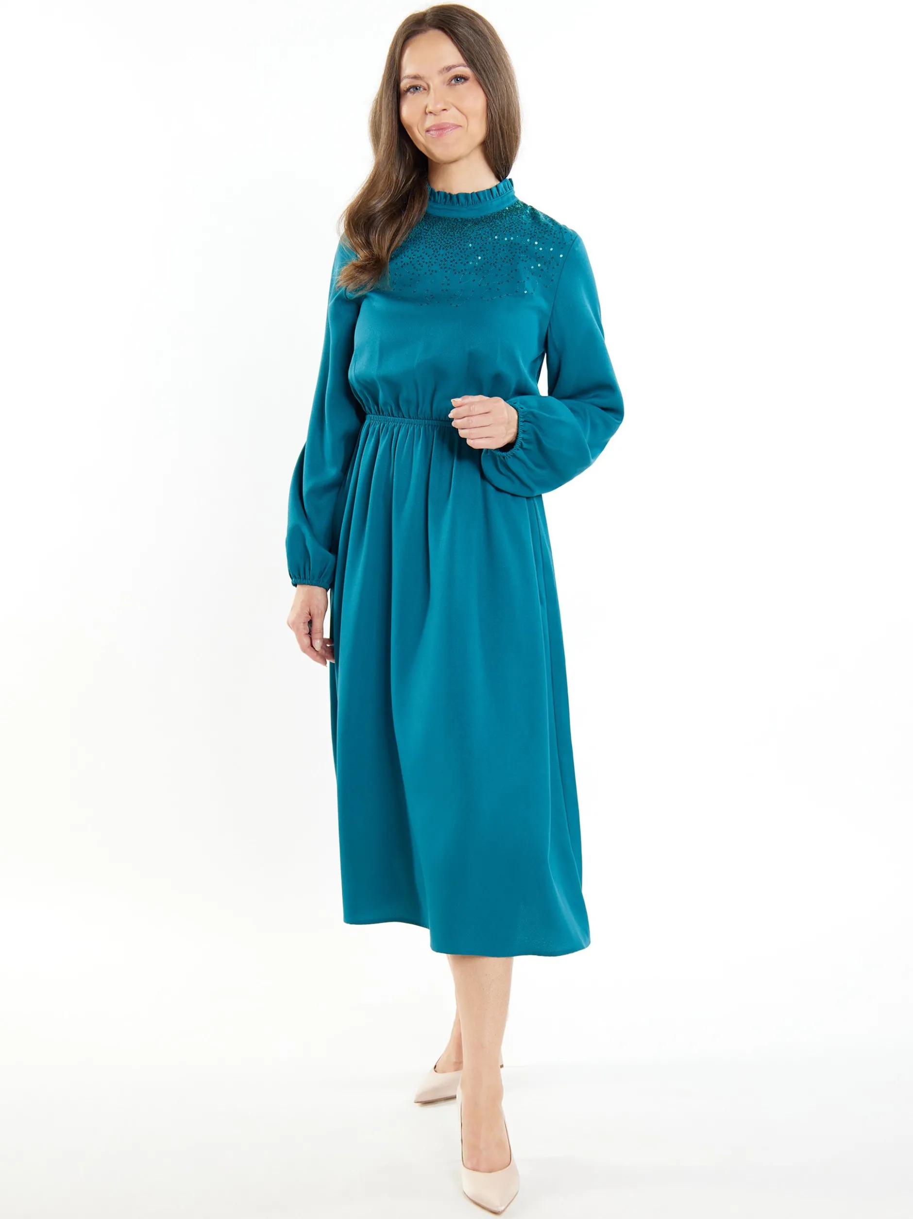 Usha Damen Midikleid in grün - Länge: mittel